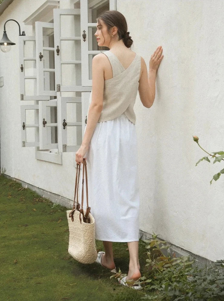 CROSS-BACK LINEN TANK TOP mfoya