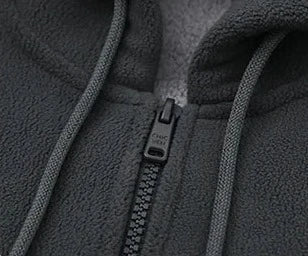 GRAY SOLID PLUSH ZIP-UP HOODIE mfoya