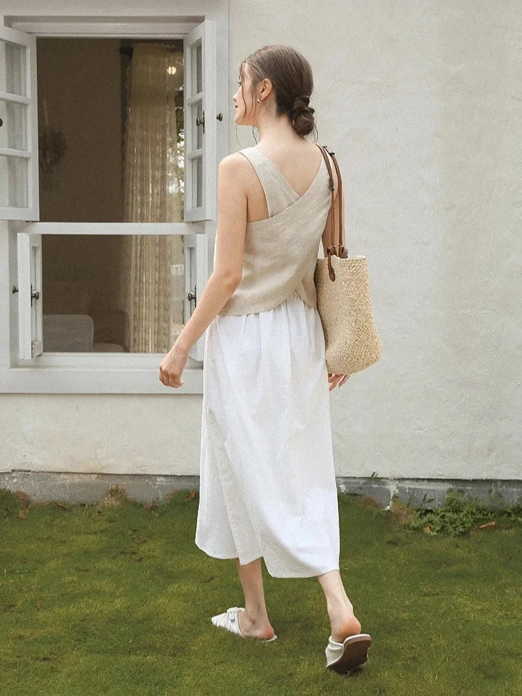 CROSS-BACK LINEN TANK TOP