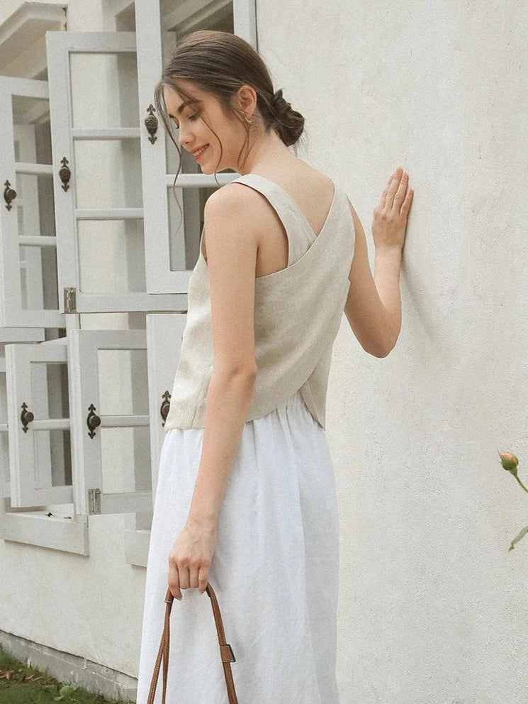 CROSS-BACK LINEN TANK TOP mfoya