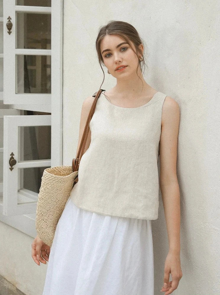 CROSS-BACK LINEN TANK TOP mfoya