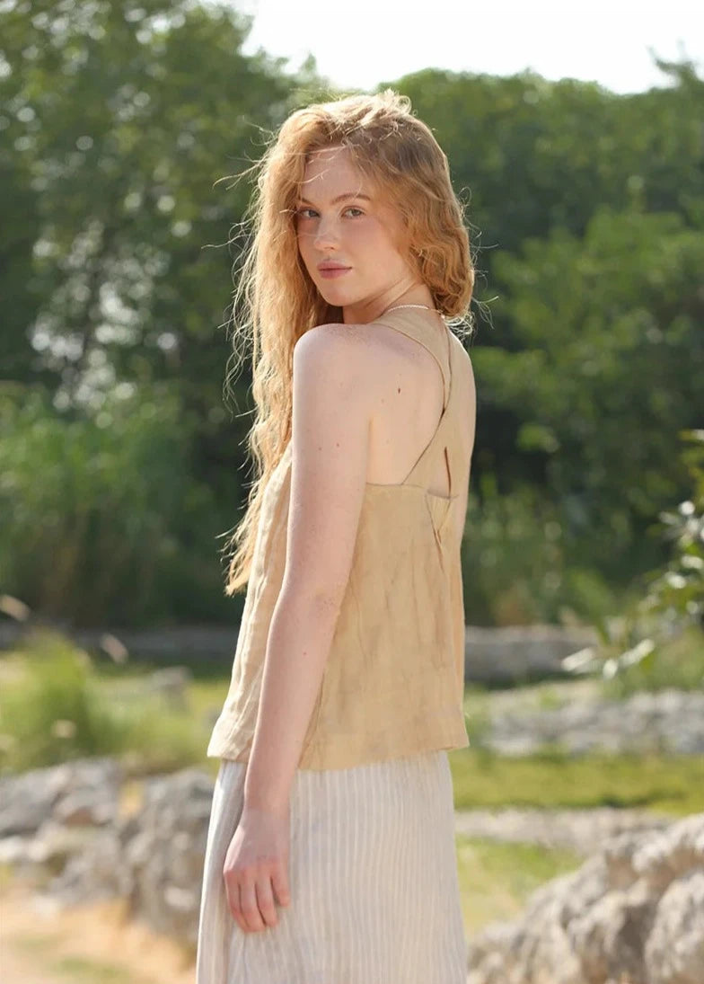 APRICOT LINEN CROSS-BACK TANK