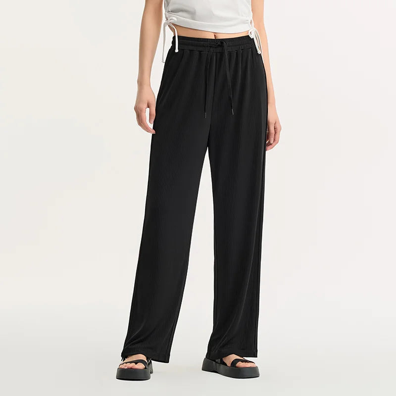 BLACK COMFORT FLEX WIDE-LEGGED TROUSERS mfoya