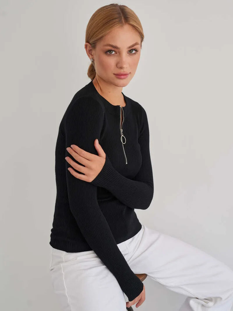 BLACK SIPPER DETAIL SLIM PULLOVER mfoya