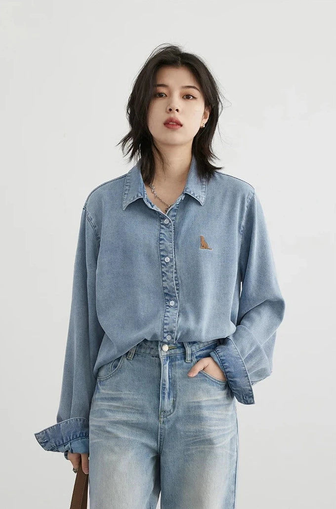 EMBROIDERED DENIM CASUAL SHIRT mfoya