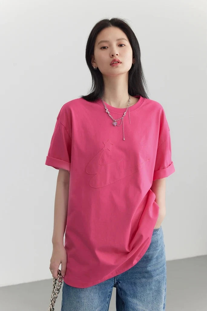 EMBROIDERED PATCHWORK CASUAL TEE mfoya