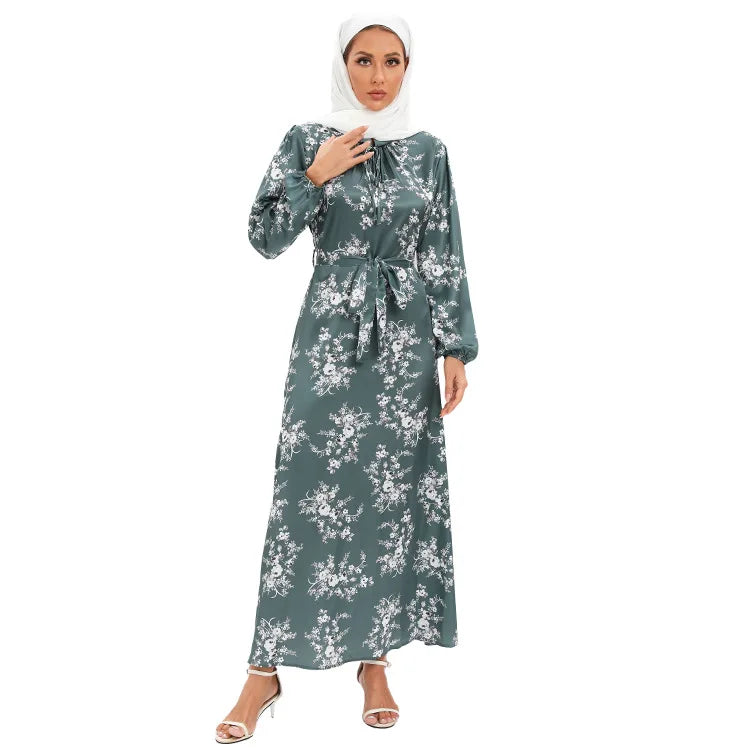 GREEN SATIN HIJAB DRESS mfoya