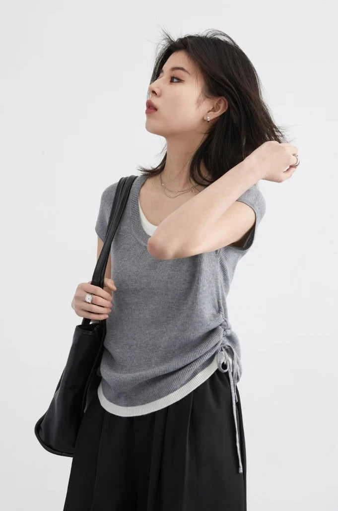 KNITTED PLEATED CASUAL TEE mfoya