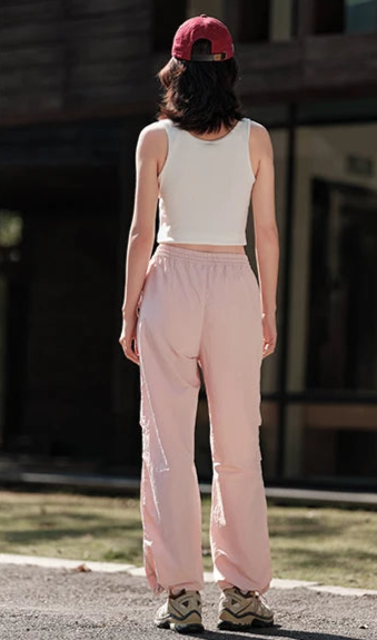 PINK TEXTURE CARGO WIDE-LEG PANTS mfoya