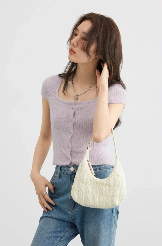 PURPLE SQUARE NECK KNIT CARDIGAN mfoya