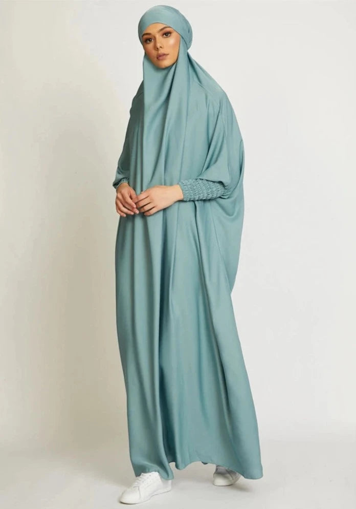 TURQUOISE HOODED ISDAL ABAYA mfoya