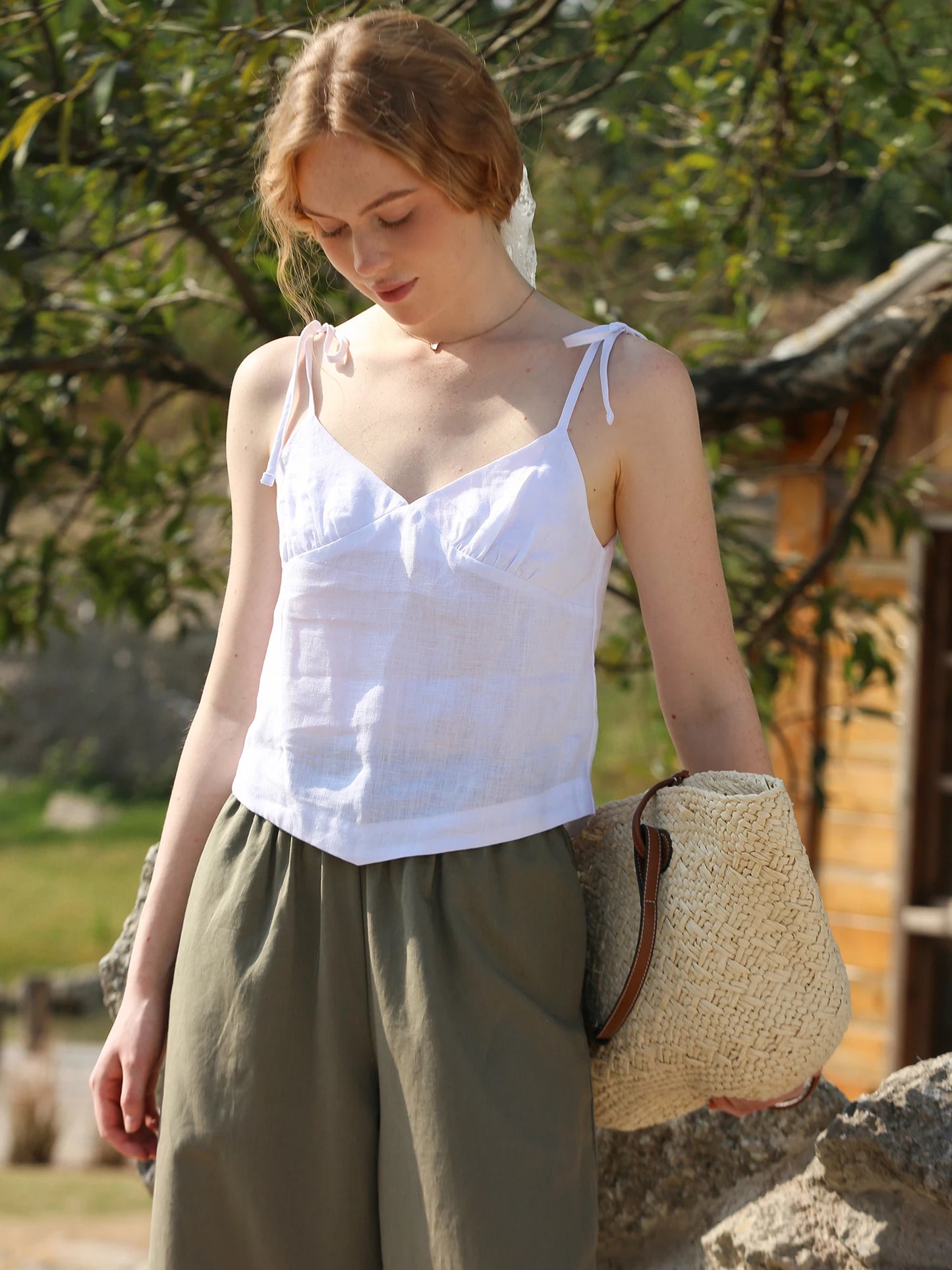 LINEN LACE-UP TANK TOP mfoya