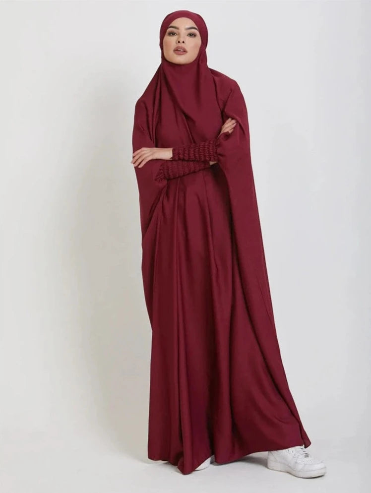 WINE RED HOODED ISDAL ABAYA mfoya