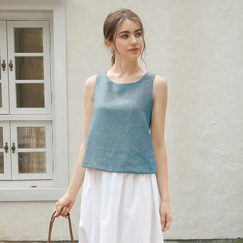 CROSS-BACK LINEN TANK TOP mfoya