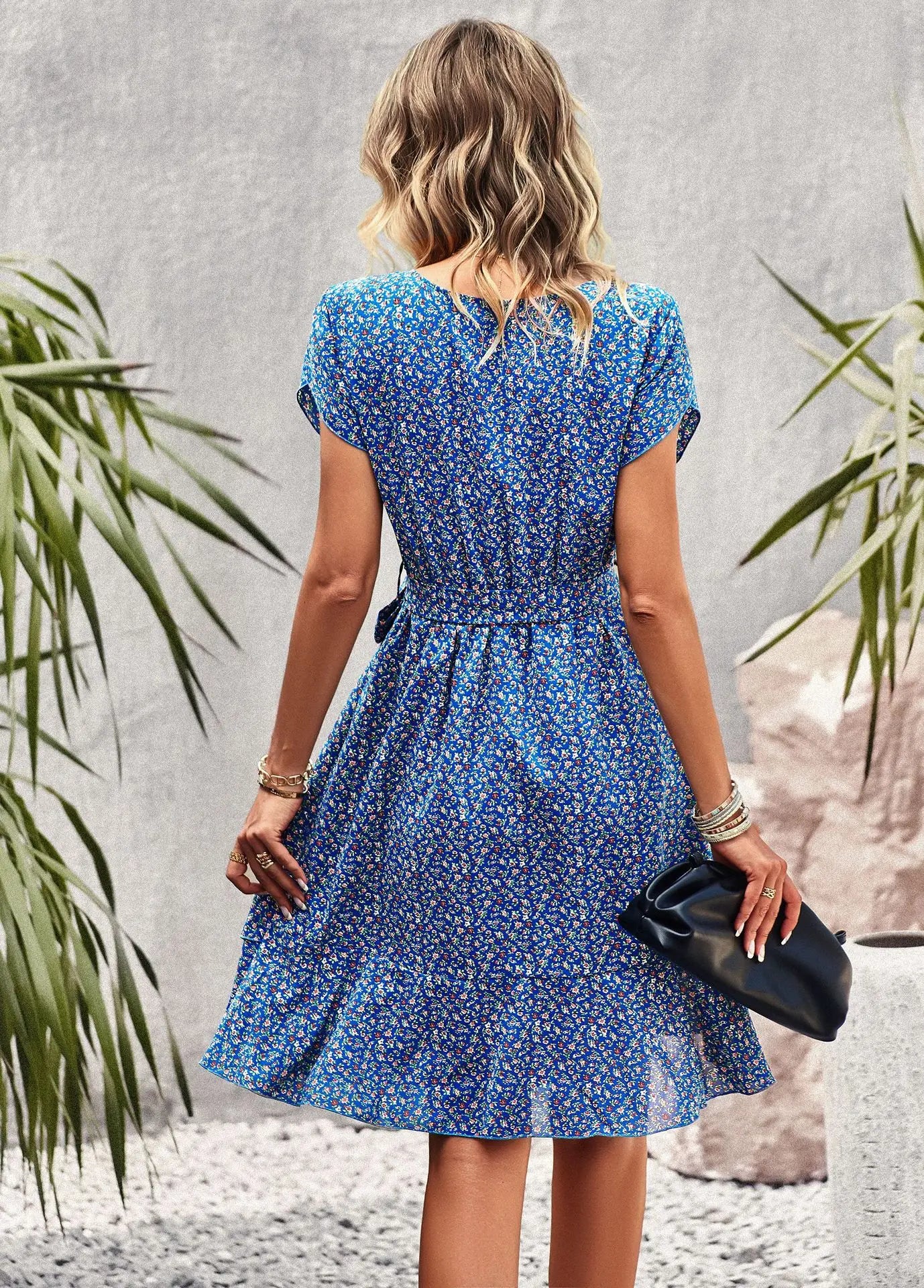 BLUE SEASIDE PRINT WRAP DRESS mfoya