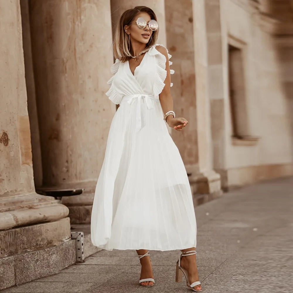 WHITE OFF-SHOULDER CHIFFON BEACH DRESS mfoya