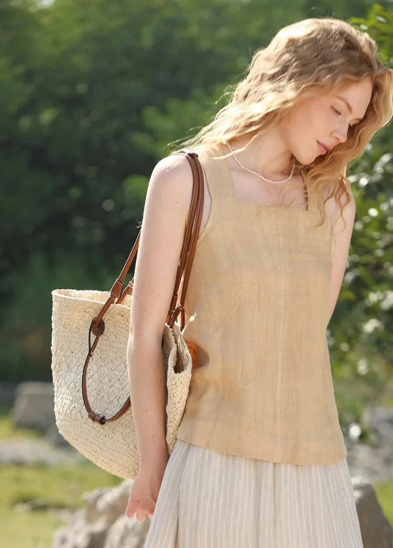 APRICOT LINEN CROSS-BACK TANK mfoya