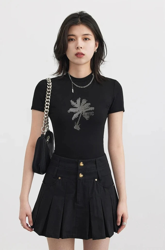 BLACK DIAMOND DECO FLORAL CROP TEE mfoya