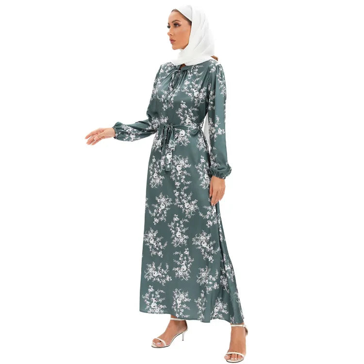 GREEN SATIN HIJAB DRESS mfoya