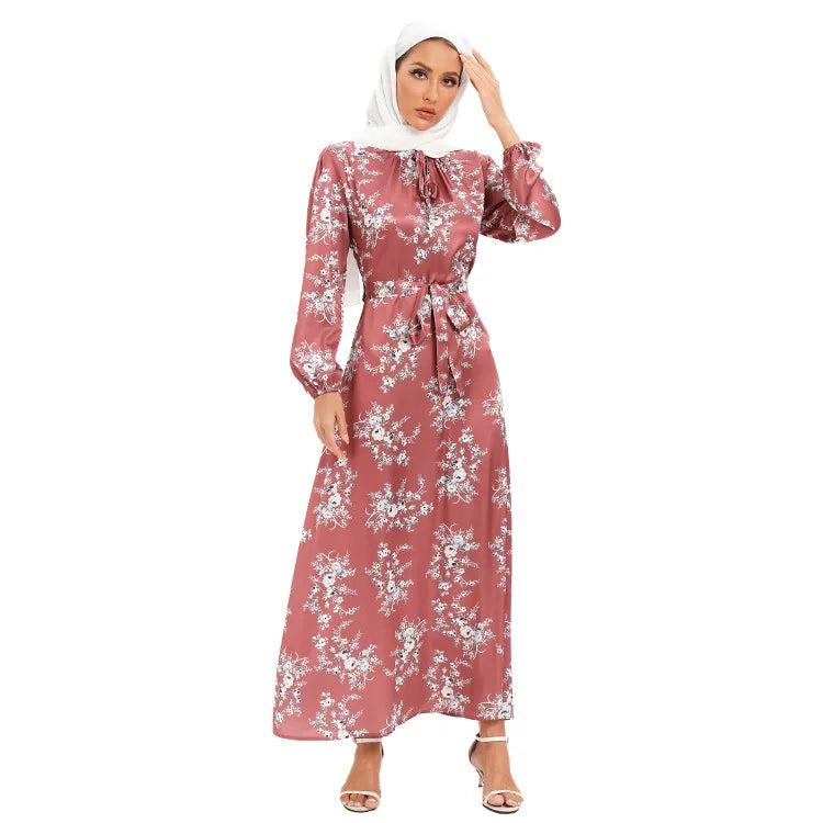 KHAKI SATIN HIJAB DRESS mfoya