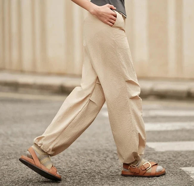 KHAKI TEXTURE CARGO WIDE-LEG PANTS mfoya