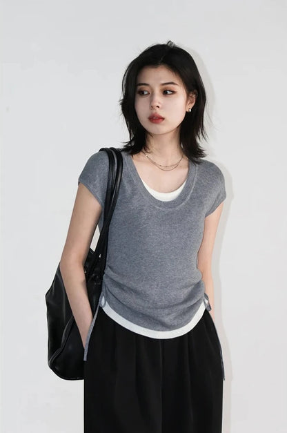 KNITTED PLEATED CASUAL TEE