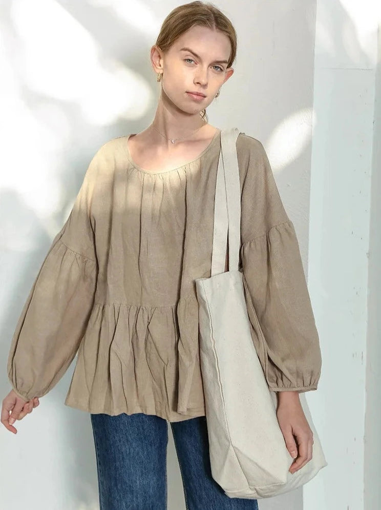 LANTERN SLEEVE LINEN BLOUSE mfoya