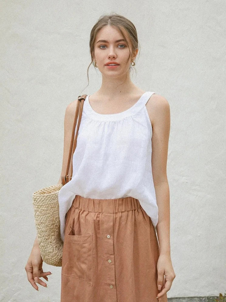 ELEGANT LINEN SLEEVELESS TANK TOP mfoya