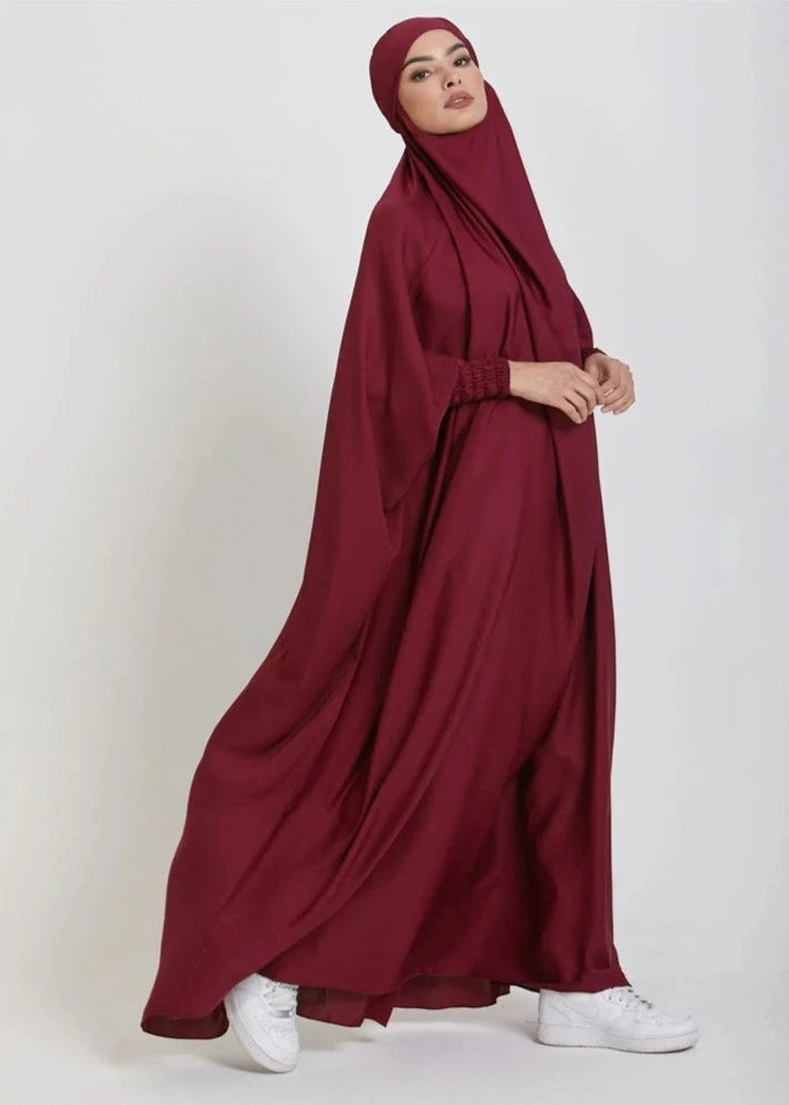 WINE RED HOODED ISDAL ABAYA mfoya