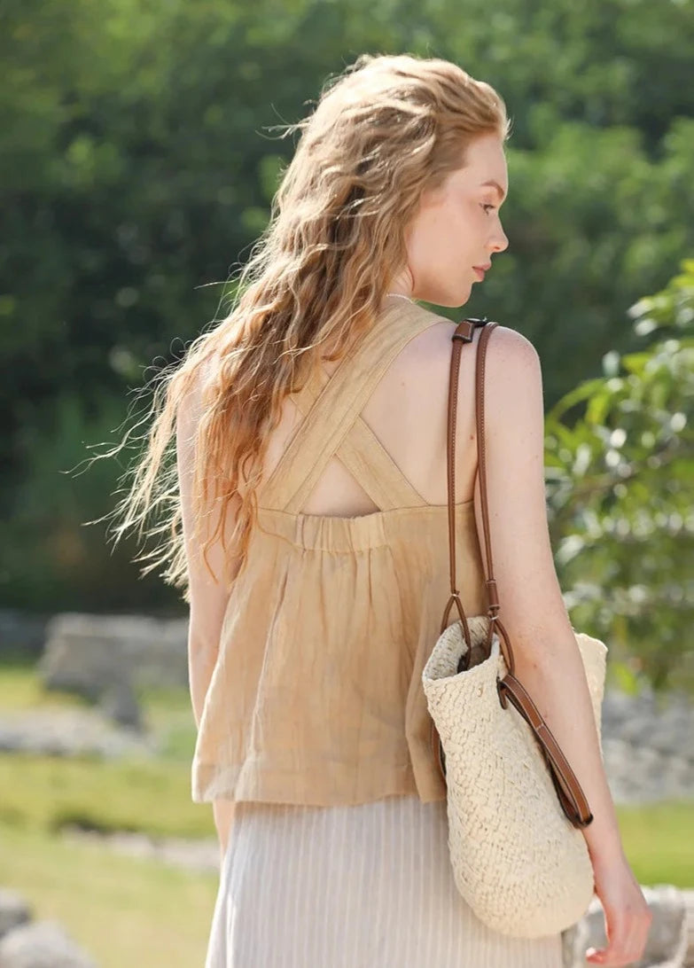 APRICOT LINEN CROSS-BACK TANK