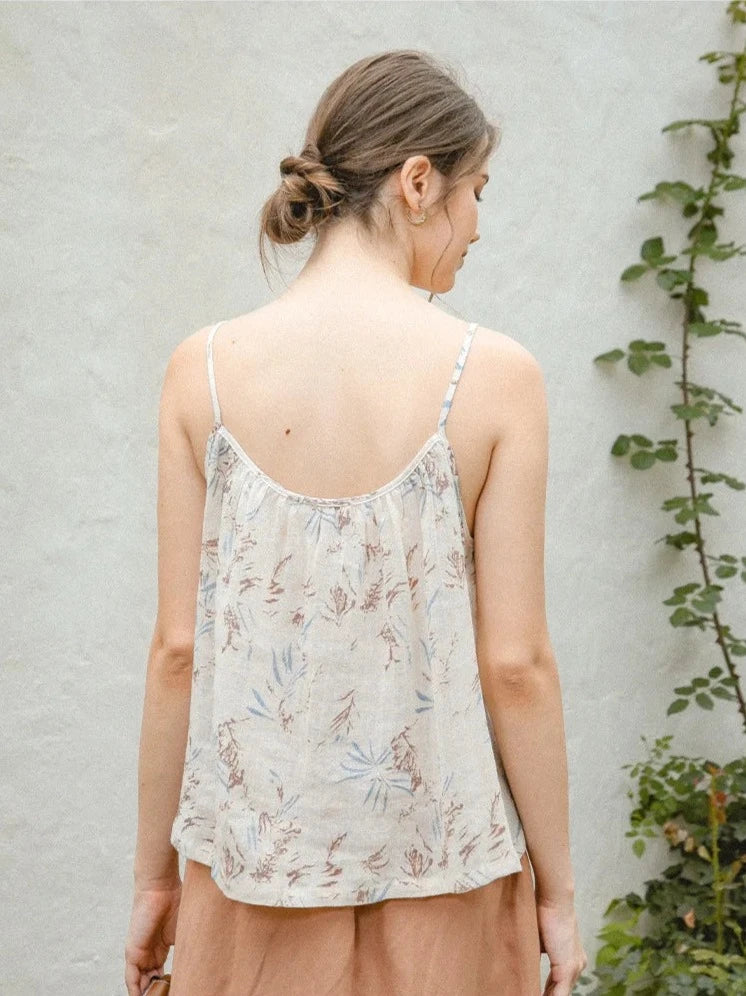 FLORAL PRINT LINEN TANK TOP mfoya