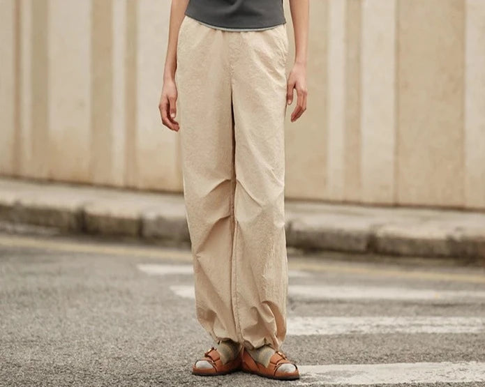 KHAKI TEXTURE CARGO WIDE-LEG PANTS mfoya