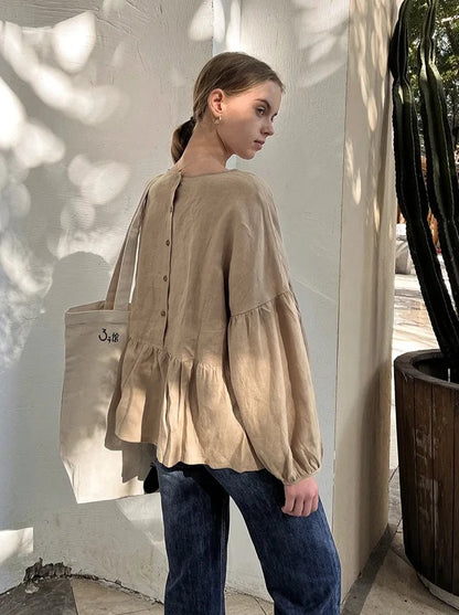 LANTERN SLEEVE LINEN BLOUSE