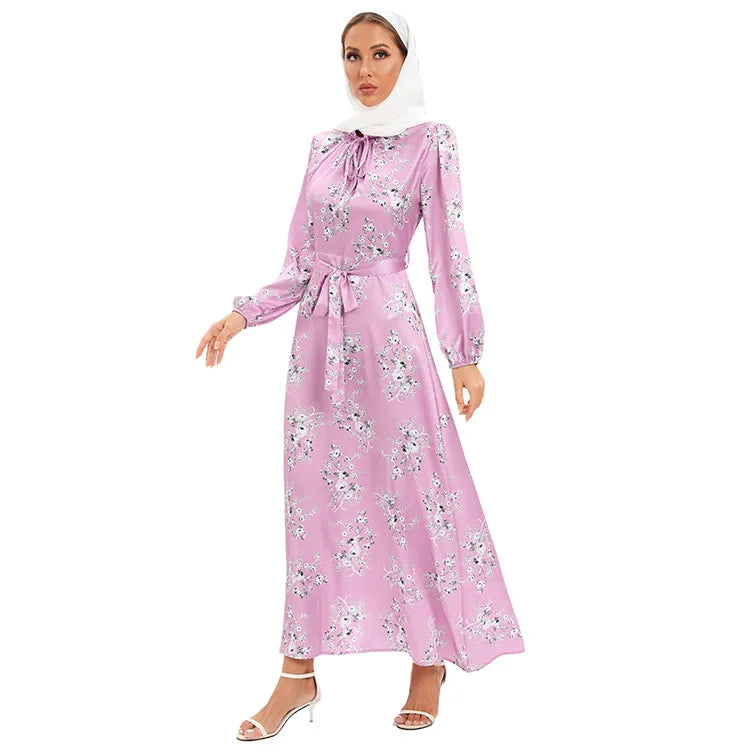 PINK SATIN HIJAB DRESS mfoya