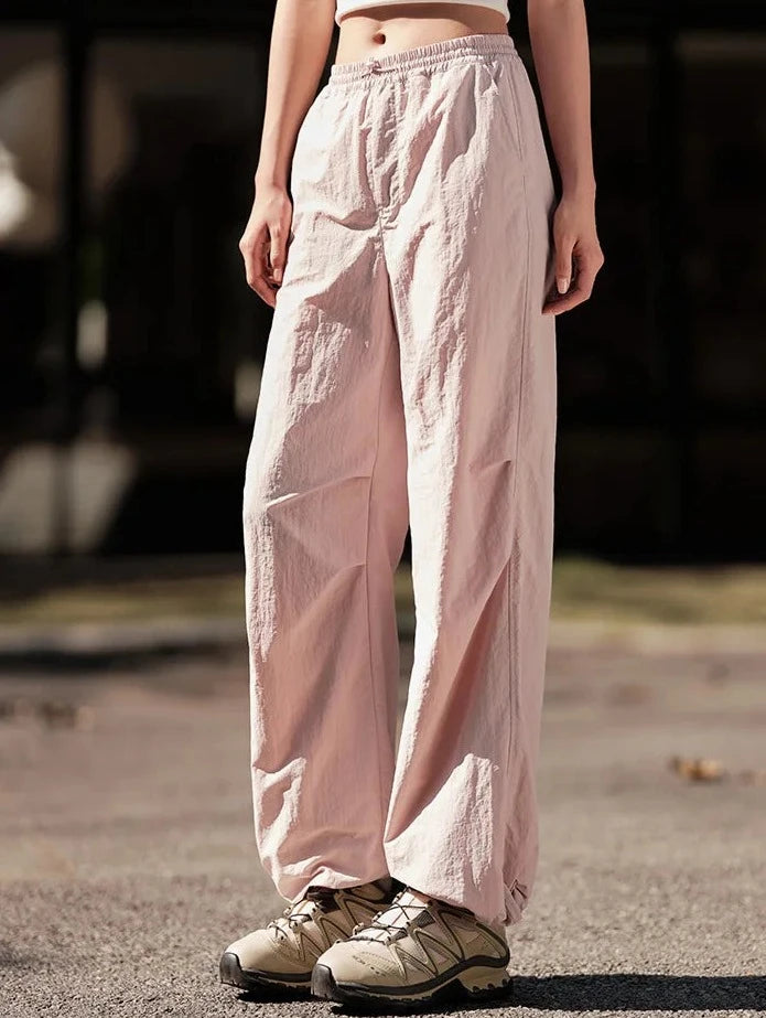 PINK TEXTURE CARGO WIDE-LEG PANTS mfoya