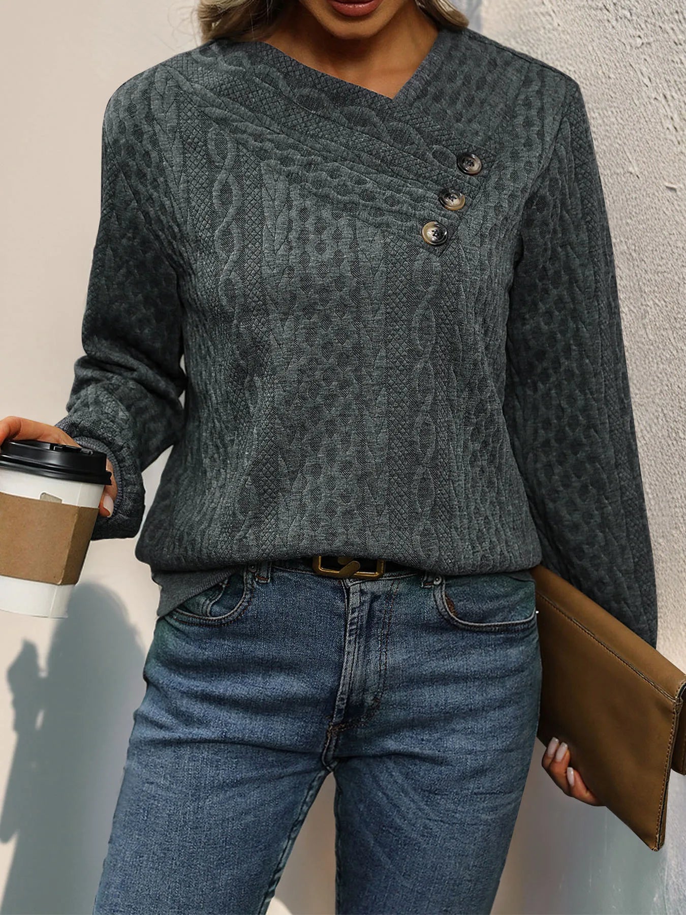 SOLID LONG-SLEEVE PLEATED SWEATER mfoya