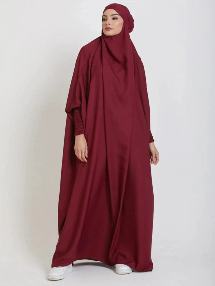 WINE RED HOODED ISDAL ABAYA mfoya