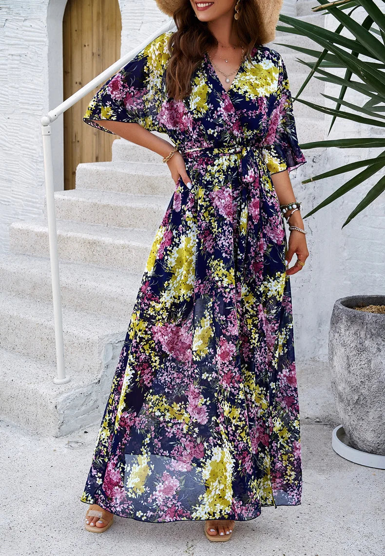 ROYAL BOHO LACE-UP MAXI DRESS mfoya