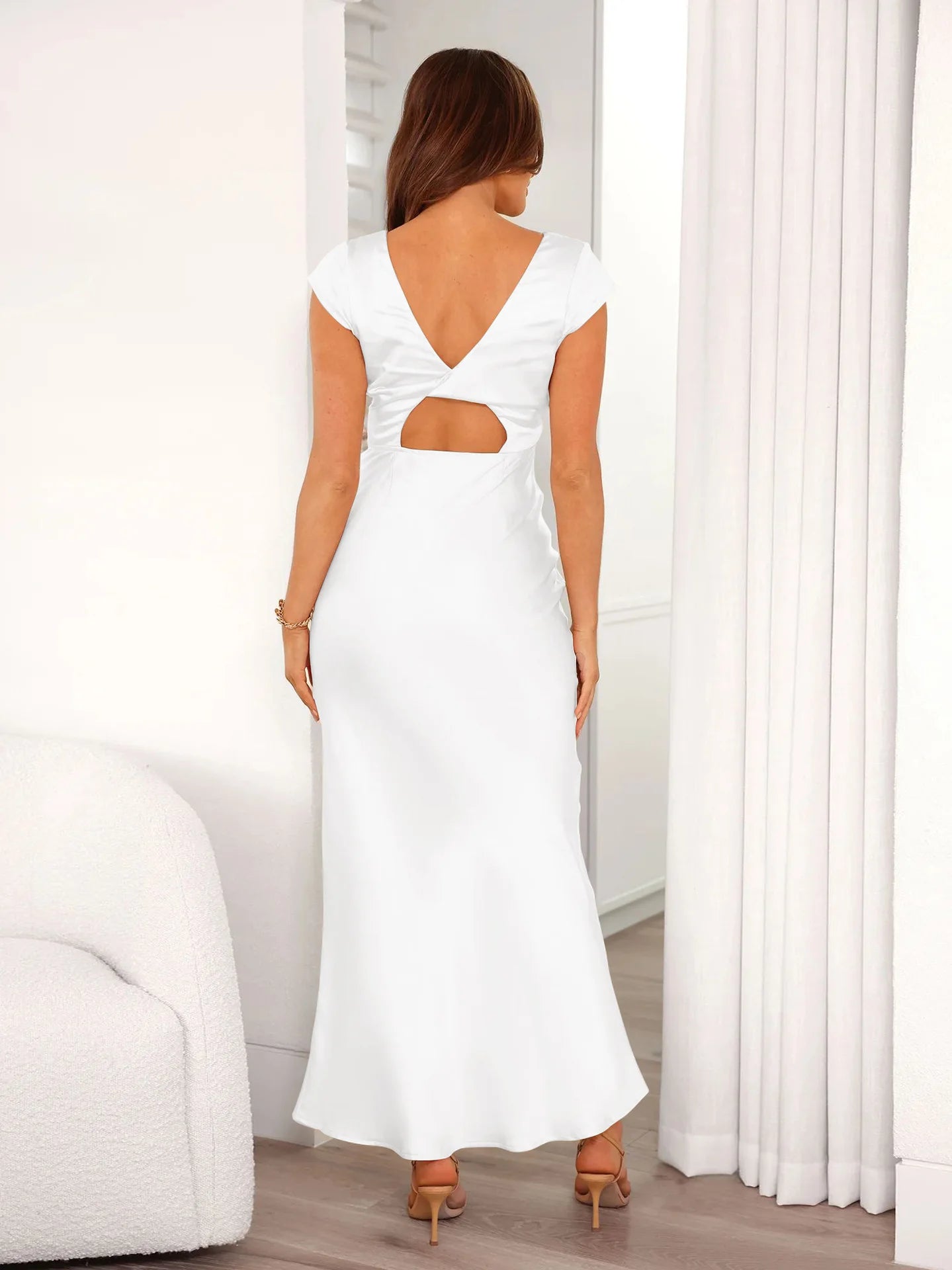 WHITE ELEGANT SATIN MERMAID DRESS mfoya