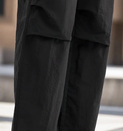 BLACK TEXTURE CARGO WIDE-LEG PANTS