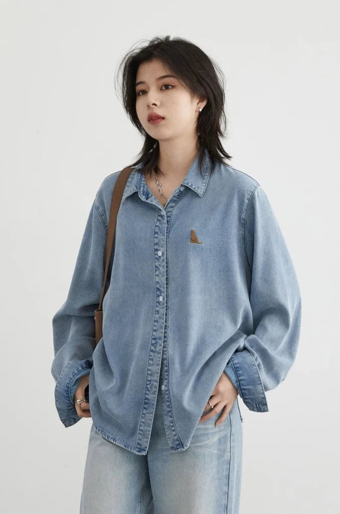 EMBROIDERED DENIM CASUAL SHIRT mfoya