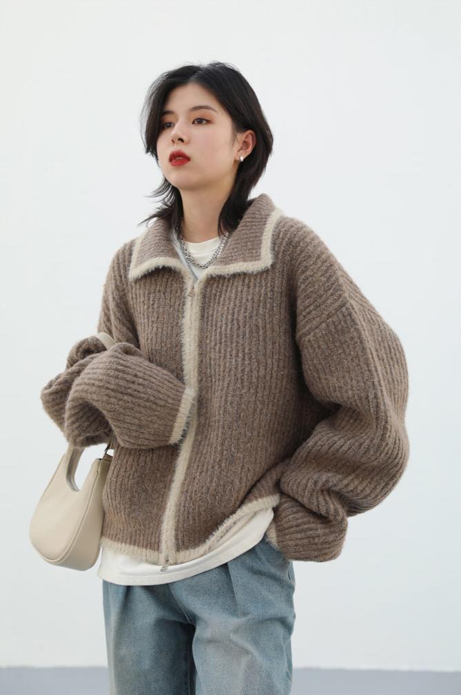 LOOSE CASUAL LAPEL KNITTED CARDIGAN mfoya