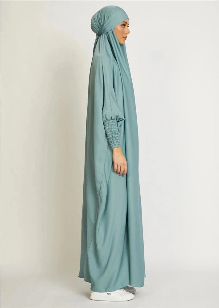 TURQUOISE HOODED ISDAL ABAYA mfoya