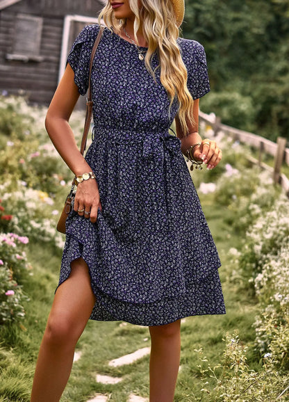 NAVY SEASIDE PRINT WRAP DRESS