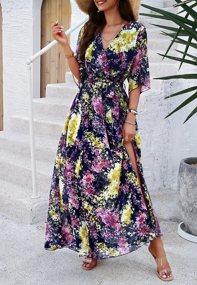 ROYAL BOHO LACE-UP MAXI DRESS mfoya