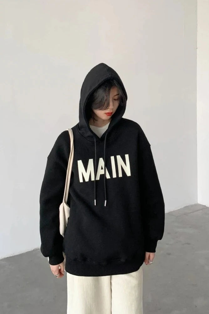 BLACK PLUSH HOODIE OUTERWEAR mfoya