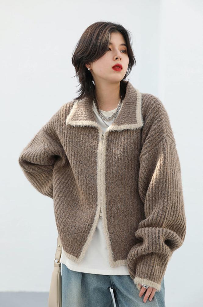 LOOSE CASUAL LAPEL KNITTED CARDIGAN mfoya