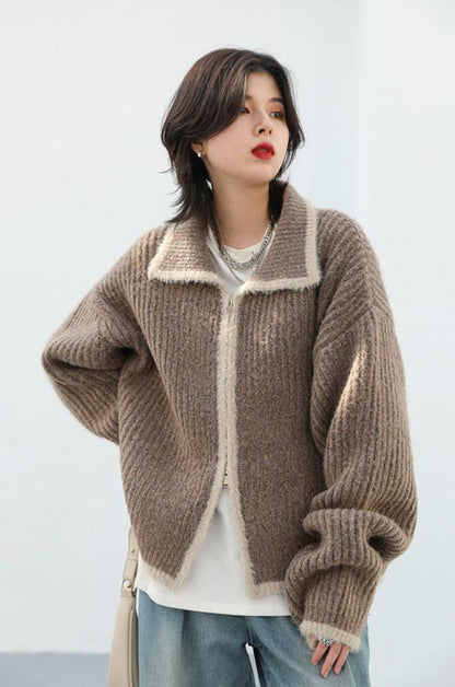 LOOSE CASUAL LAPEL KNITTED CARDIGAN