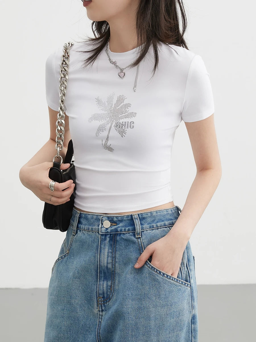 WHITE DIAMOND DECO FLORAL CROP TEE mfoya