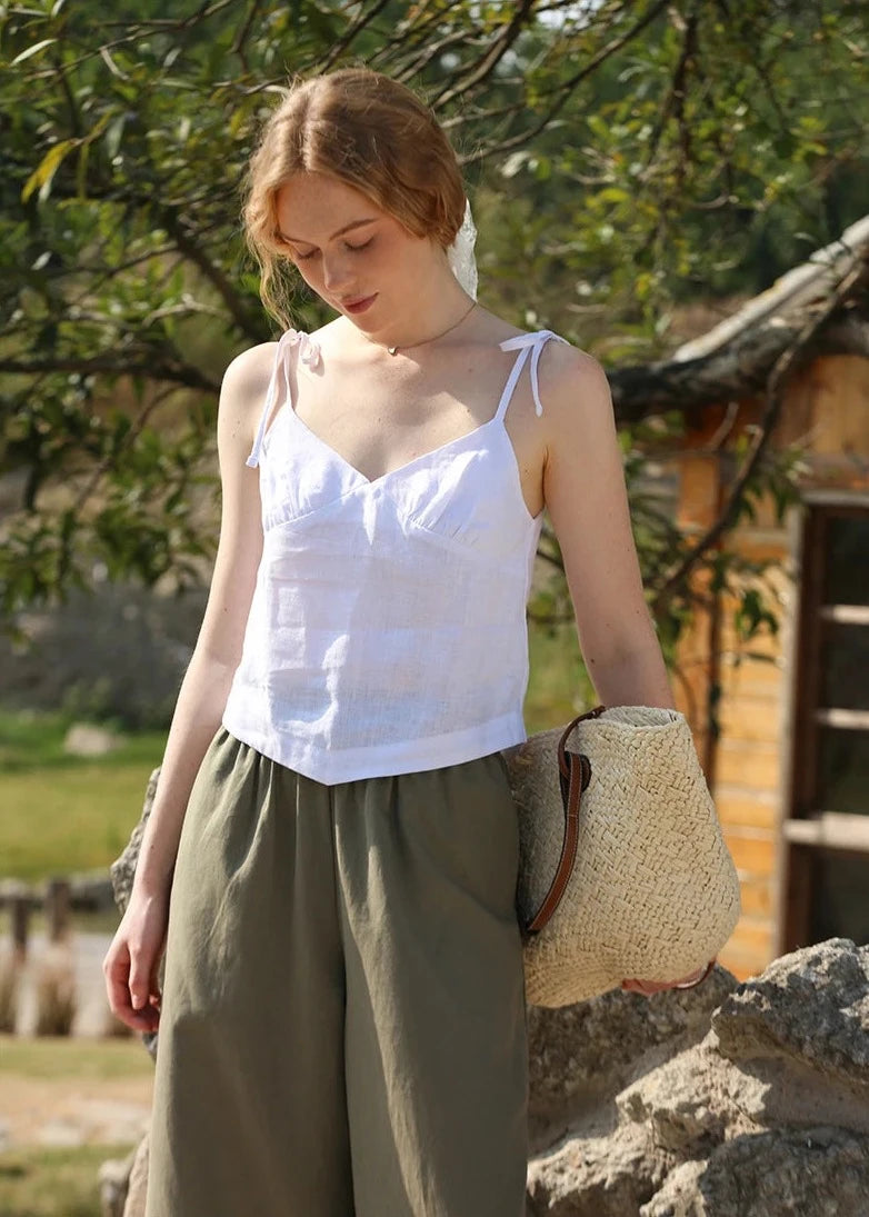 LINEN LACE-UP TANK TOP mfoya